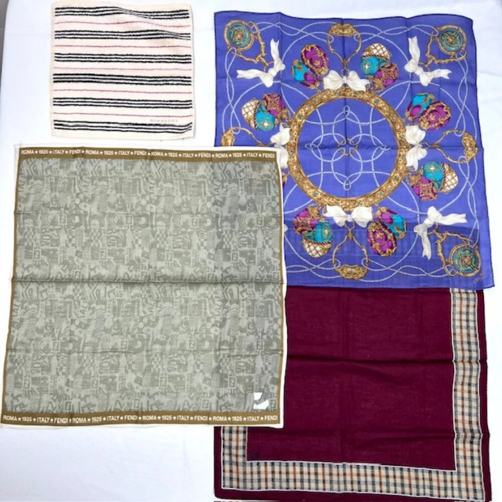 BULK  SALE FOR RESAE:: 18 Handkerchiefs +2 Scarf: BURBERRY-Celine-Fendi-More(#2)